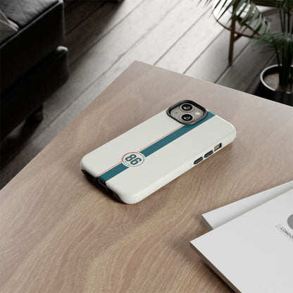 Racing Stripe Tough Phone Case — Retro White With '86 Circle Badge