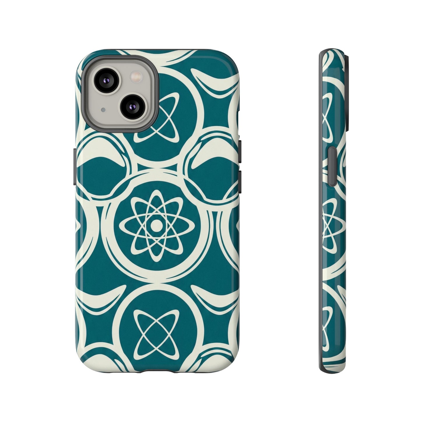 Teal Retro Atomic Pattern Tough Phone Case - Mid-Century Science Design