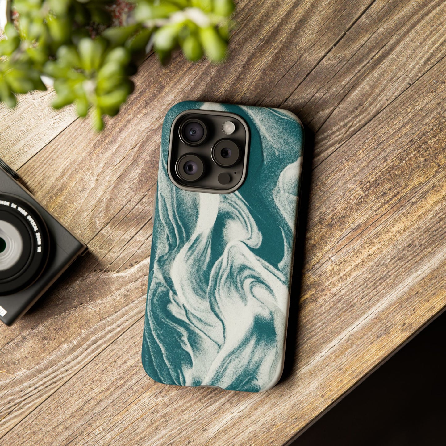 Marble Teal Tough Phone Case — Swirl Pattern Protective Cover