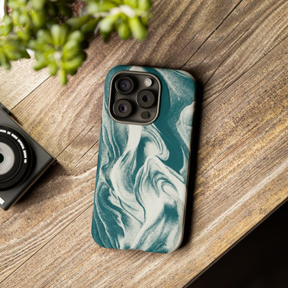 Marble Teal Tough Phone Case — Swirl Pattern Protective Cover