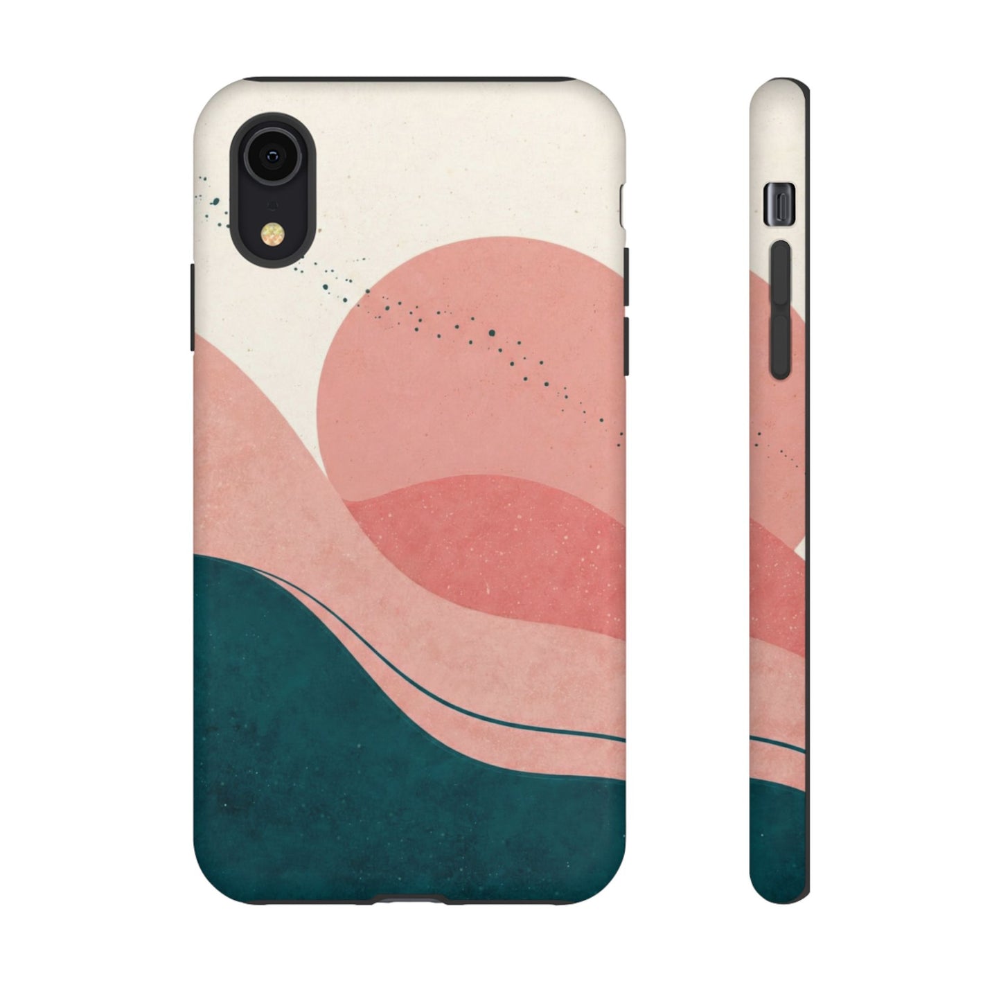 Abstract Sunset Phone Case — Pink & Teal Wave Tough Case