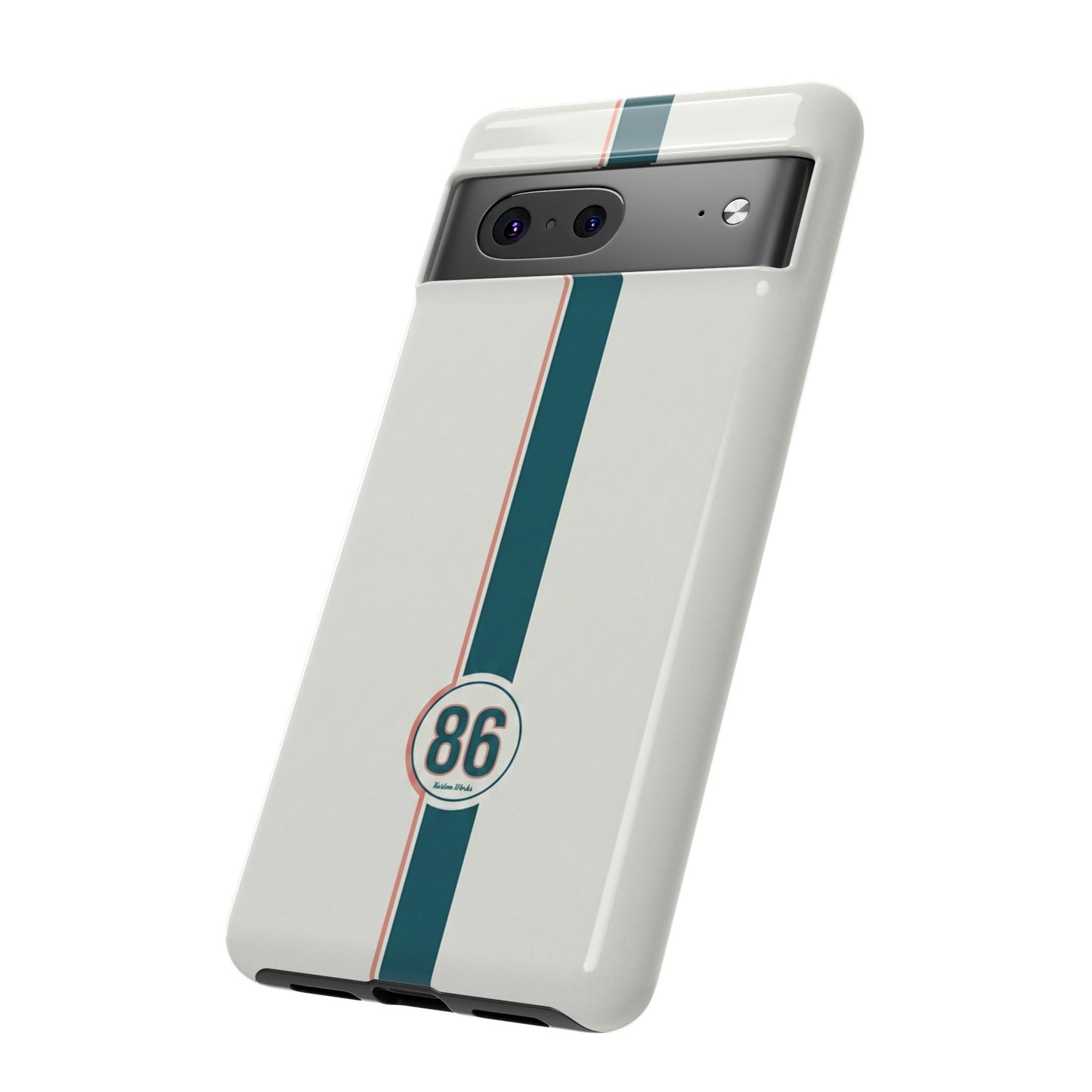 Racing Stripe Tough Phone Case — Retro White With '86 Circle Badge
