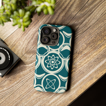 Teal Retro Atomic Pattern Tough Phone Case - Mid-Century Science Design