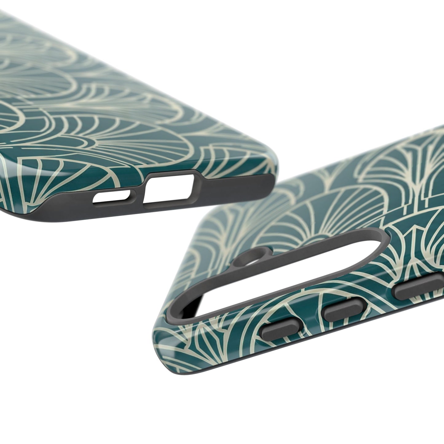 Teal Art Deco Pattern Tough Phone Case — Retro Geometric Protection