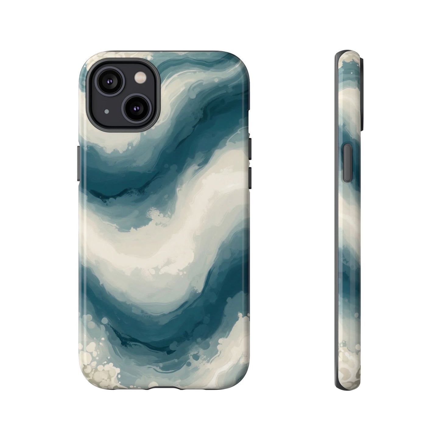 Ocean Wave Marble Phone Case — Teal & Ivory Abstract Tough Case