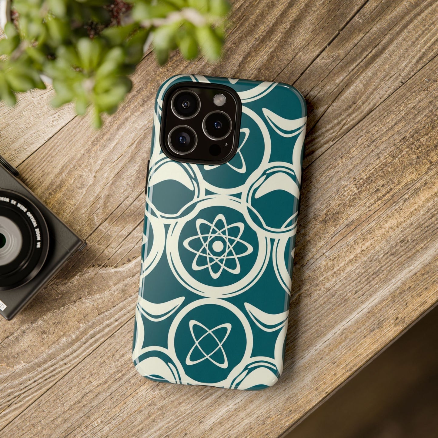 Teal Retro Atomic Pattern Tough Phone Case - Mid-Century Science Design