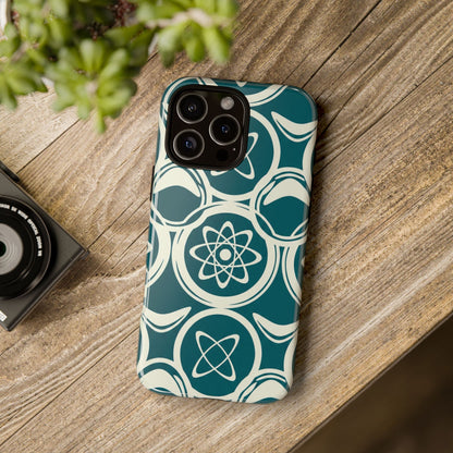 Teal Retro Atomic Pattern Tough Phone Case - Mid-Century Science Design