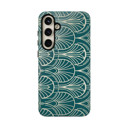 Teal Art Deco Pattern Tough Phone Case — Retro Geometric Protection