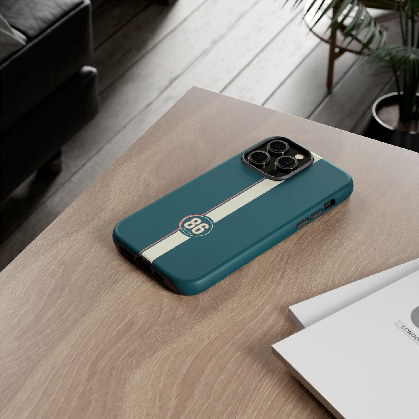 Racing Stripe Phone Case - Retro Teal with Number 86