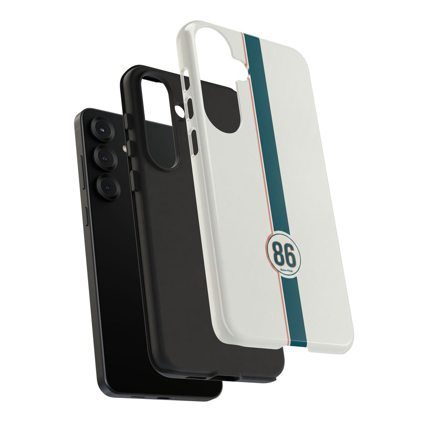 Racing Stripe Tough Phone Case — Retro White With '86 Circle Badge