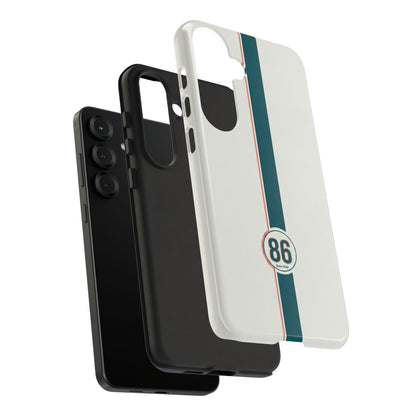 Racing Stripe Tough Phone Case — Retro White With '86 Circle Badge
