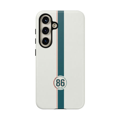 Racing Stripe Tough Phone Case — Retro White With '86 Circle Badge