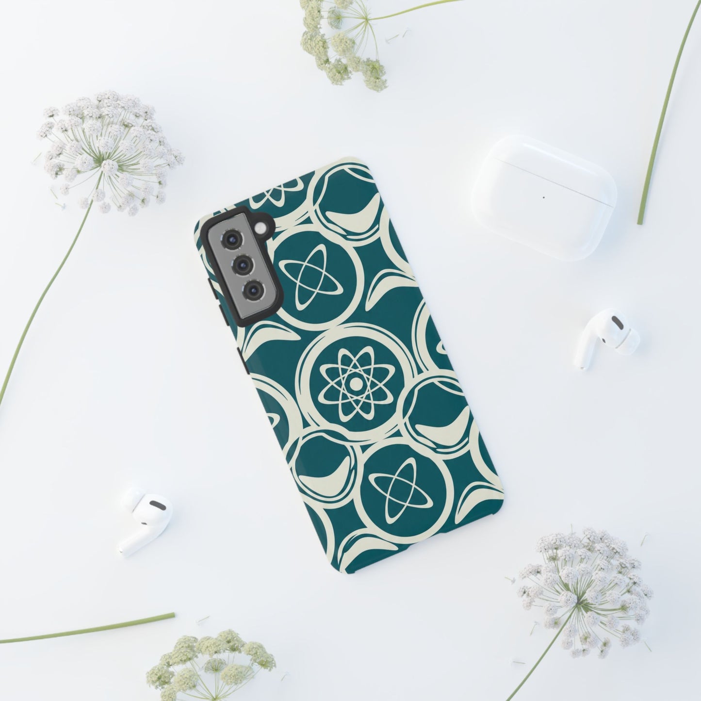 Atomic Geo Tough Phone Case — Teal Retro Science Pattern