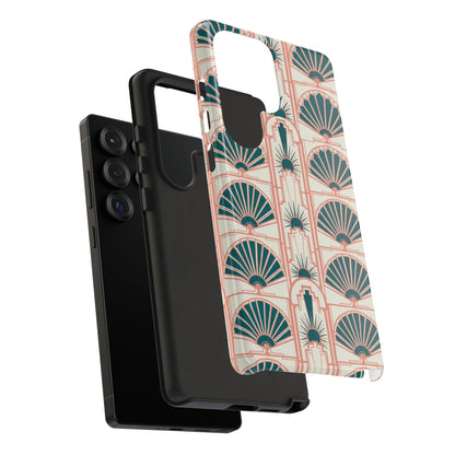 Art Deco Fan Pattern Tough Phone Case — Teal & Blush Retro Protection