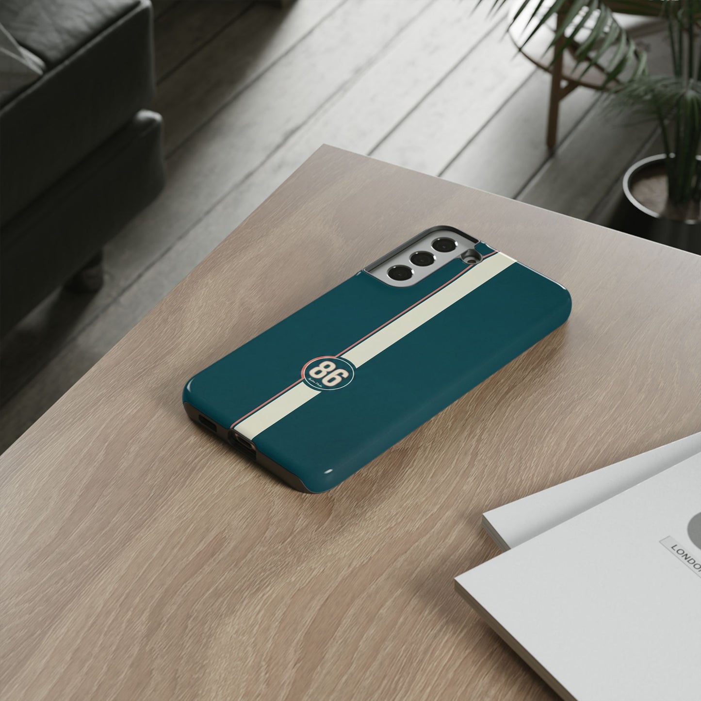 Racing Stripe Phone Case - Retro Teal with Number 86
