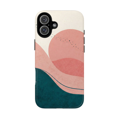 Abstract Sunset Phone Case — Pink & Teal Wave Tough Case