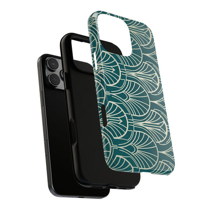 Art Deco Teal Pattern Tough Phone Case — Vintage Geometric Protective Case