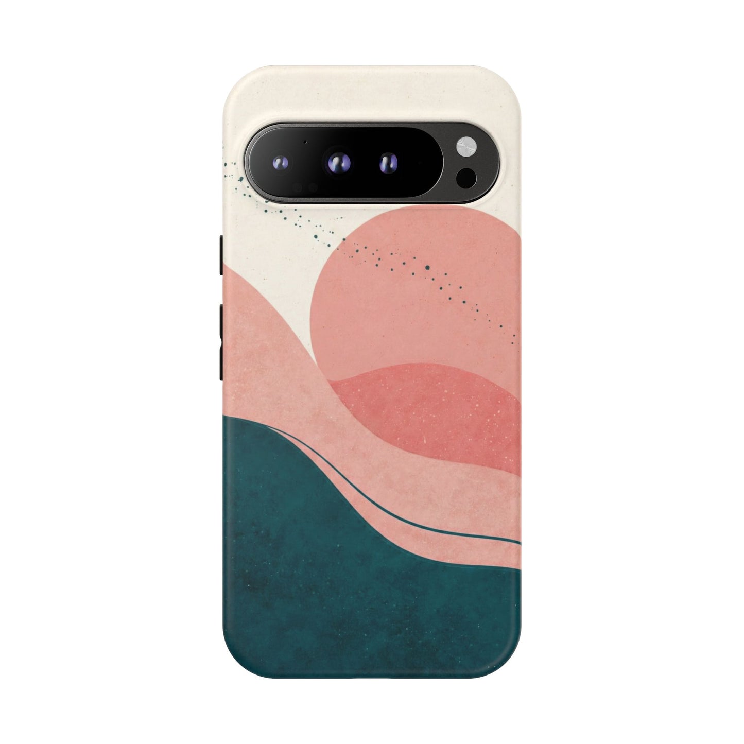 Abstract Sunset Phone Case — Pink & Teal Wave Tough Case