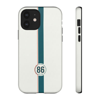 Racing Stripe Tough Phone Case — Retro White With '86 Circle Badge