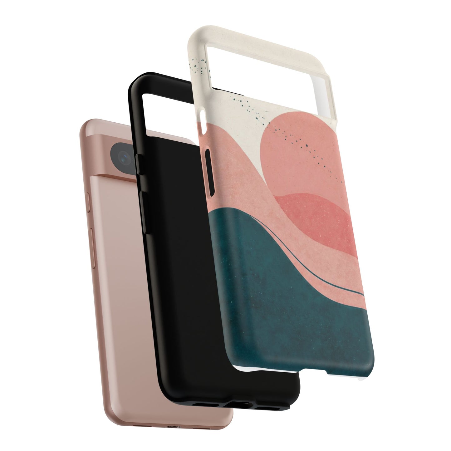 Abstract Sunset Phone Case — Pink & Teal Wave Tough Case