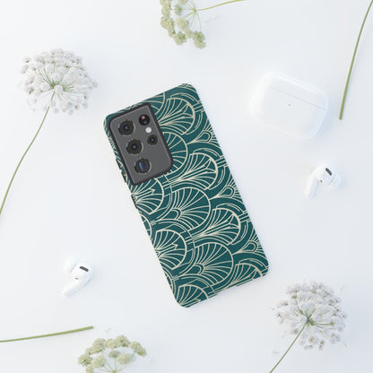 Teal Art Deco Pattern Tough Phone Case — Retro Geometric Protection