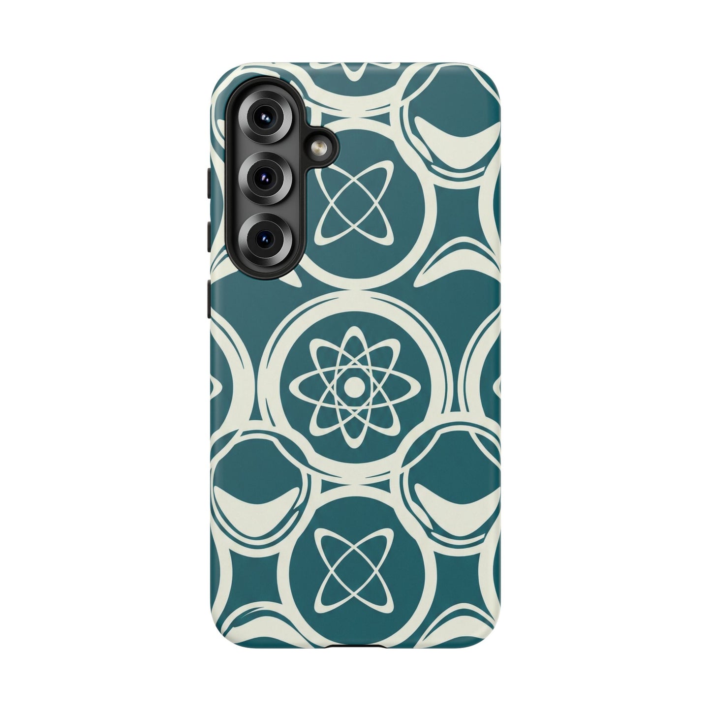 Atomic Geo Tough Phone Case — Teal Retro Science Pattern