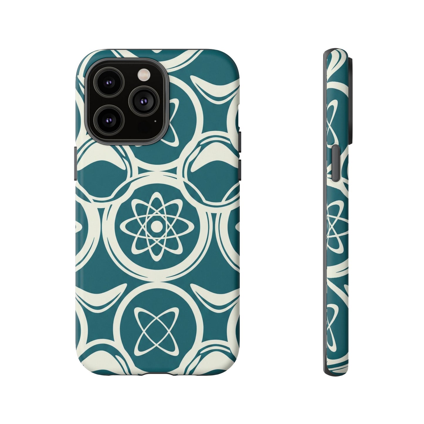 Teal Retro Atomic Pattern Tough Phone Case - Mid-Century Science Design