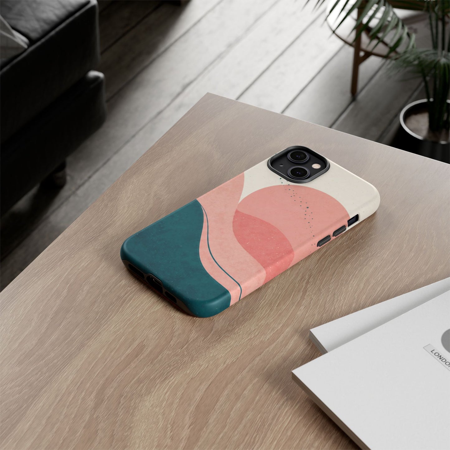 Abstract Sunset Phone Case — Pink & Teal Wave Tough Case