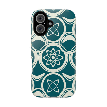 Teal Retro Atomic Pattern Tough Phone Case - Mid-Century Science Design