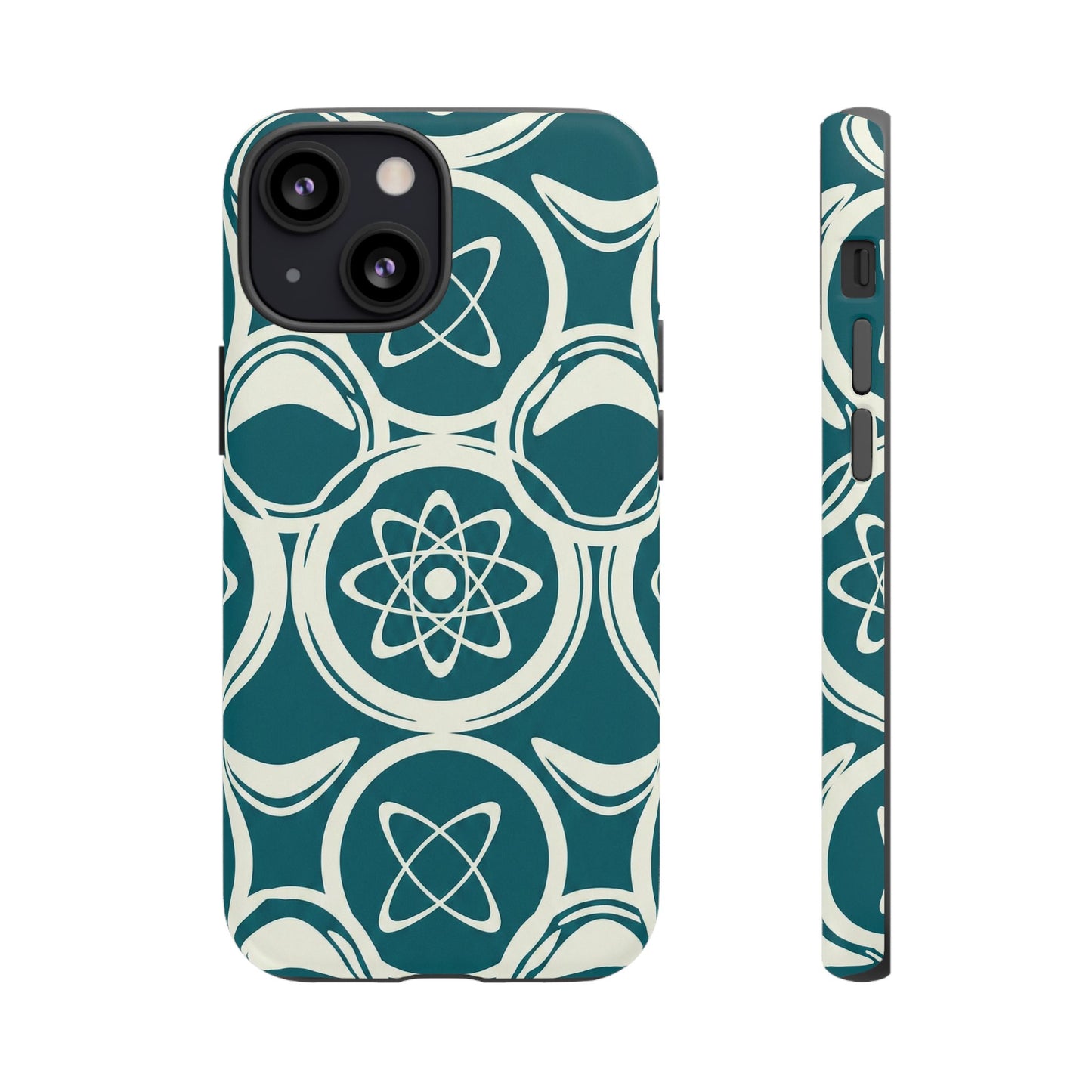 Teal Retro Atomic Pattern Tough Phone Case - Mid-Century Science Design