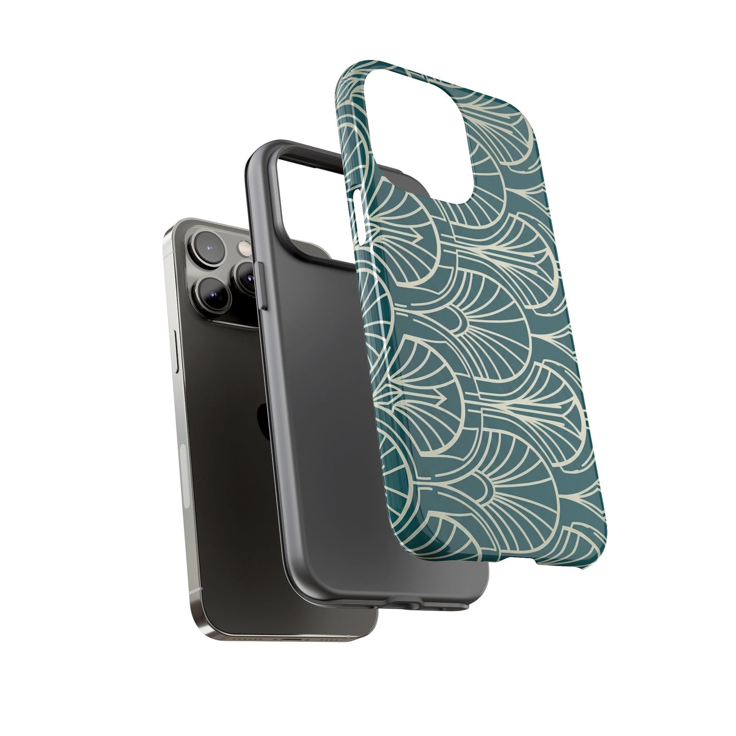 Art Deco Teal Pattern Tough Phone Case — Vintage Geometric Protective Case