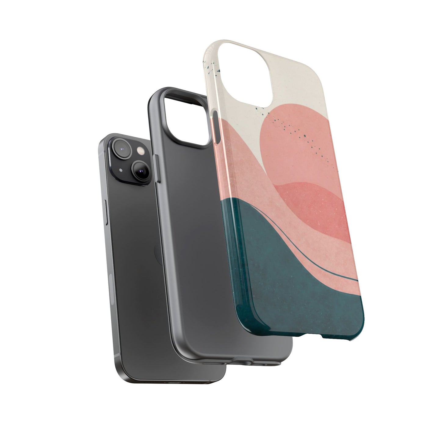 Abstract Sunset Phone Case — Pink & Teal Wave Tough Case