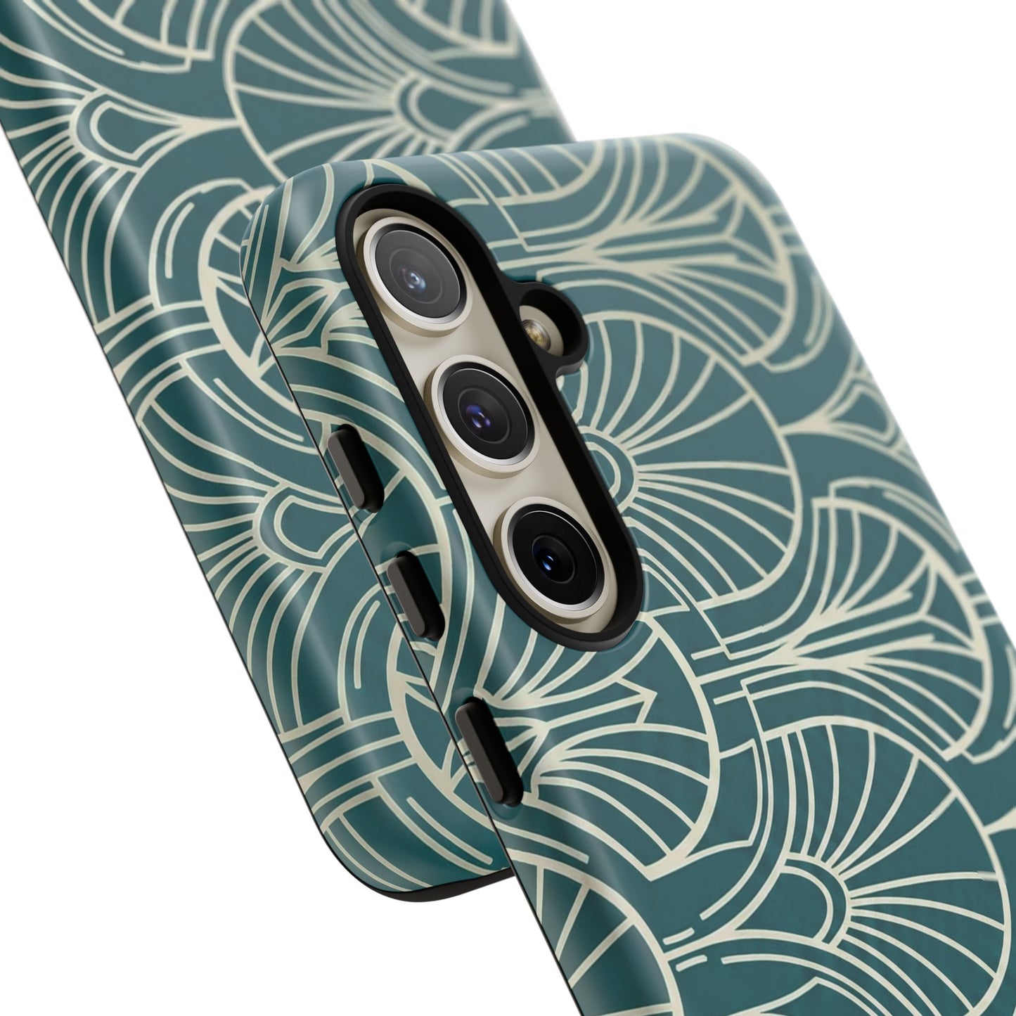 Teal Art Deco Pattern Tough Phone Case — Retro Geometric Protection