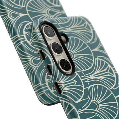 Teal Art Deco Pattern Tough Phone Case — Retro Geometric Protection