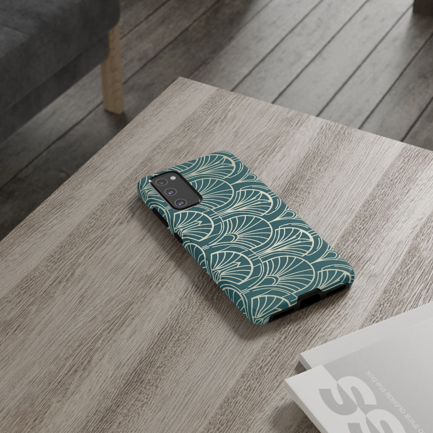 Teal Art Deco Pattern Tough Phone Case — Retro Geometric Protection