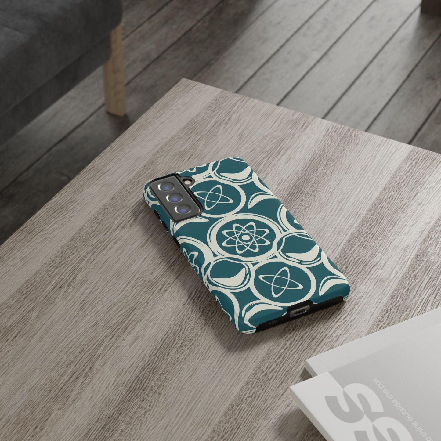 Atomic Geo Tough Phone Case — Teal Retro Science Pattern