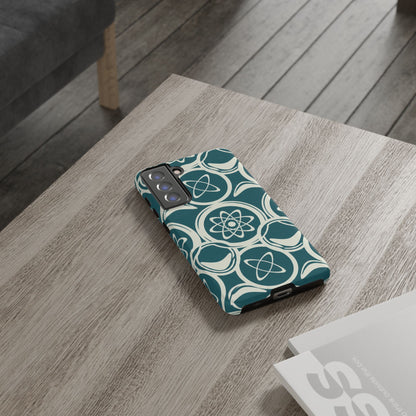 Atomic Geo Tough Phone Case — Teal Retro Science Pattern