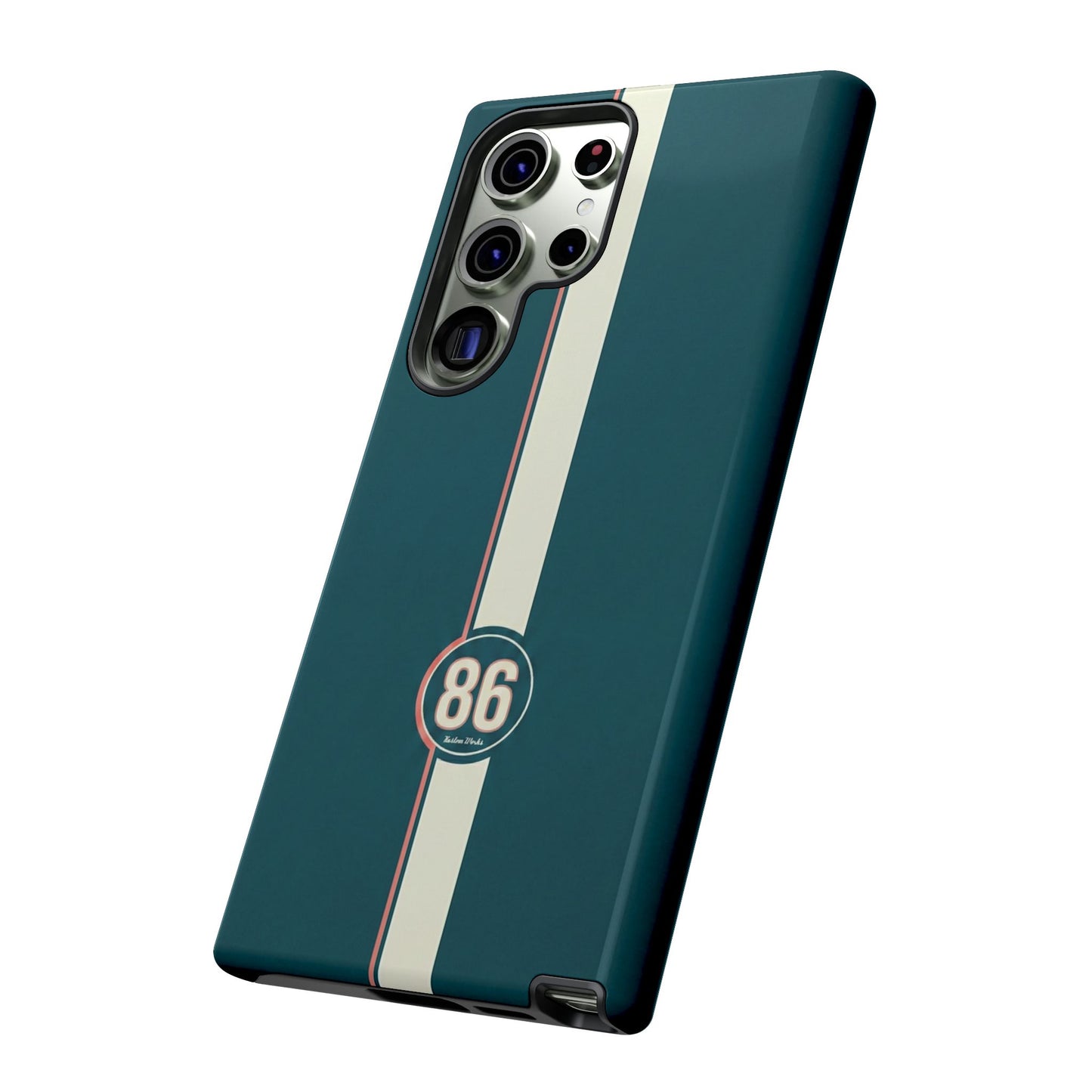 Racing Stripe Phone Case - Retro Teal with Number 86
