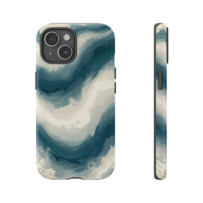 Ocean Wave Marble Phone Case — Teal & Ivory Abstract Tough Case