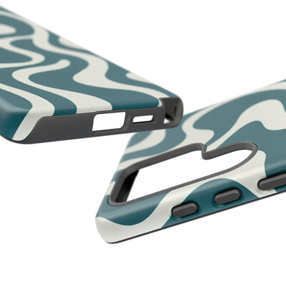 Abstract Teal Swirl Phone Case — Retro Wavy Tough Case