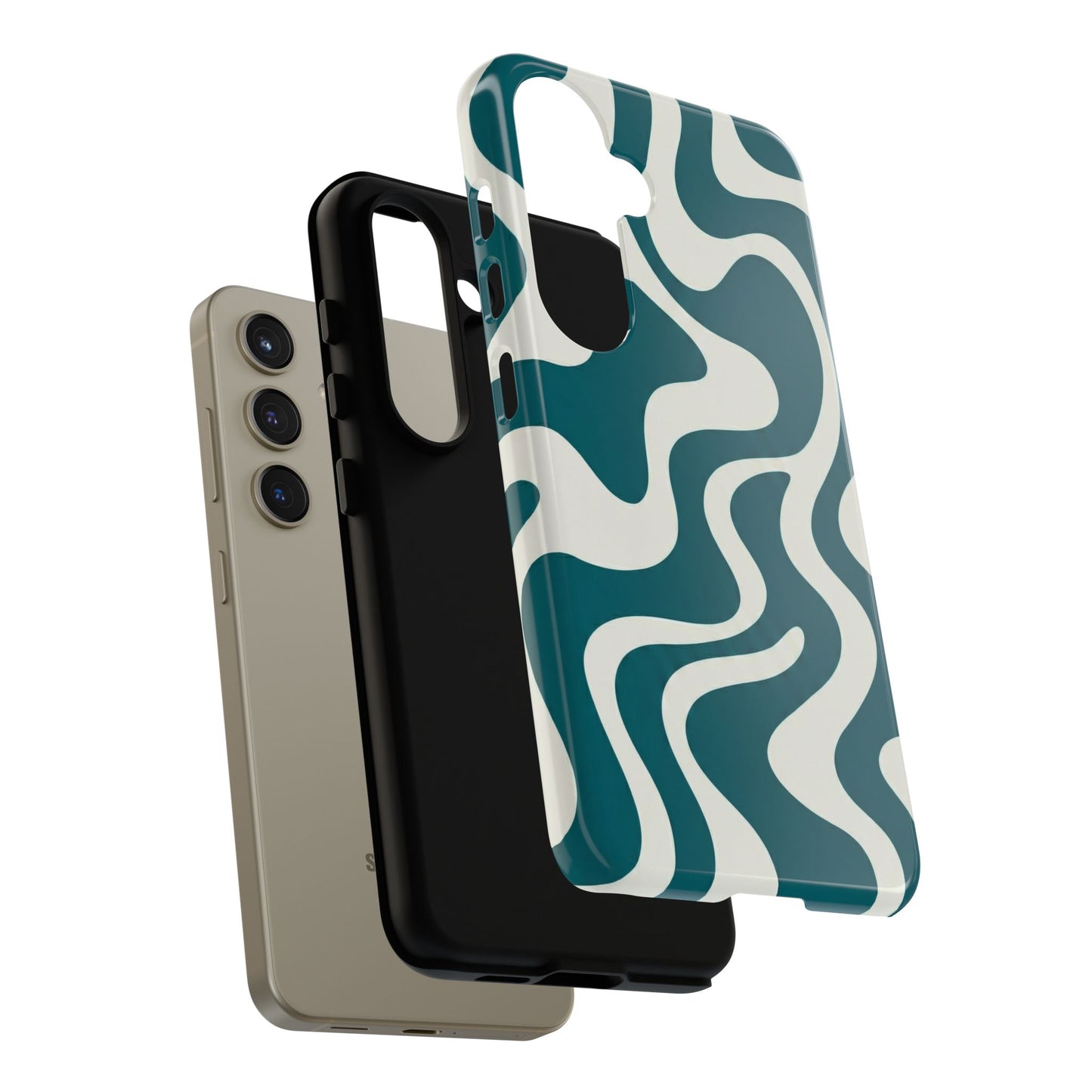 Abstract Teal Swirl Phone Case — Retro Wavy Tough Case