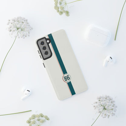 Racing Stripe Tough Phone Case — Retro White With '86 Circle Badge