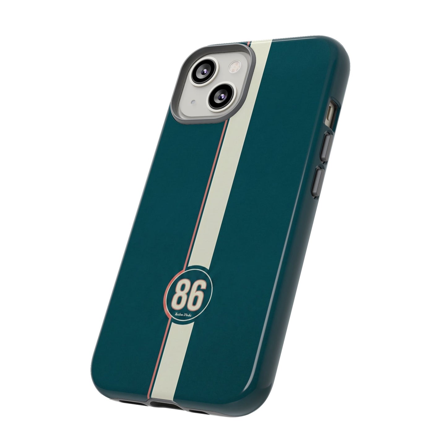 Racing Stripe Phone Case - Retro Teal with Number 86