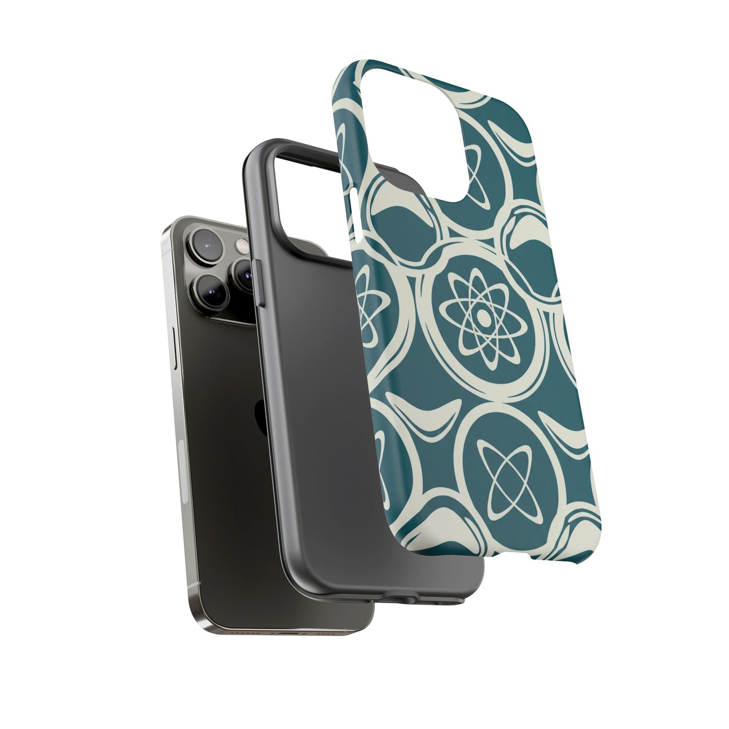 Teal Retro Atomic Pattern Tough Phone Case - Mid-Century Science Design