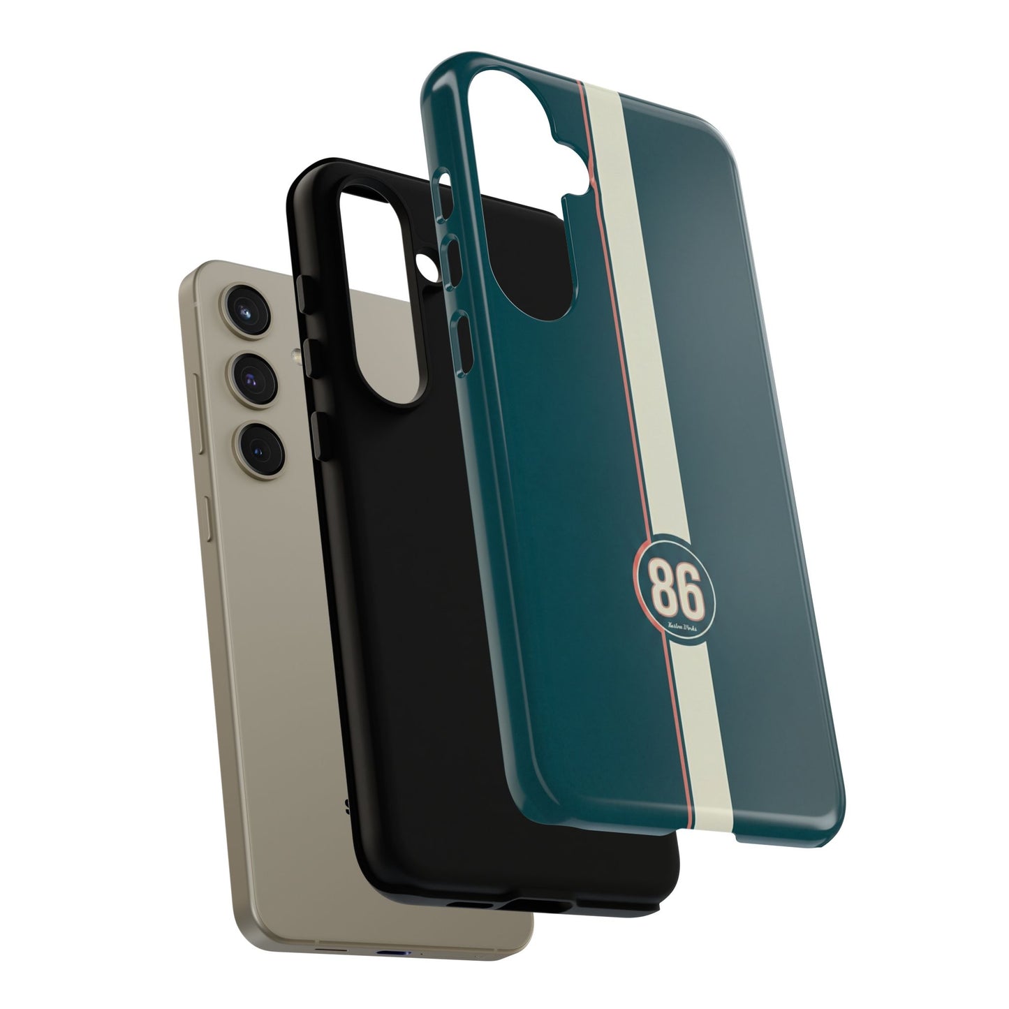 Racing Stripe Phone Case - Retro Teal with Number 86