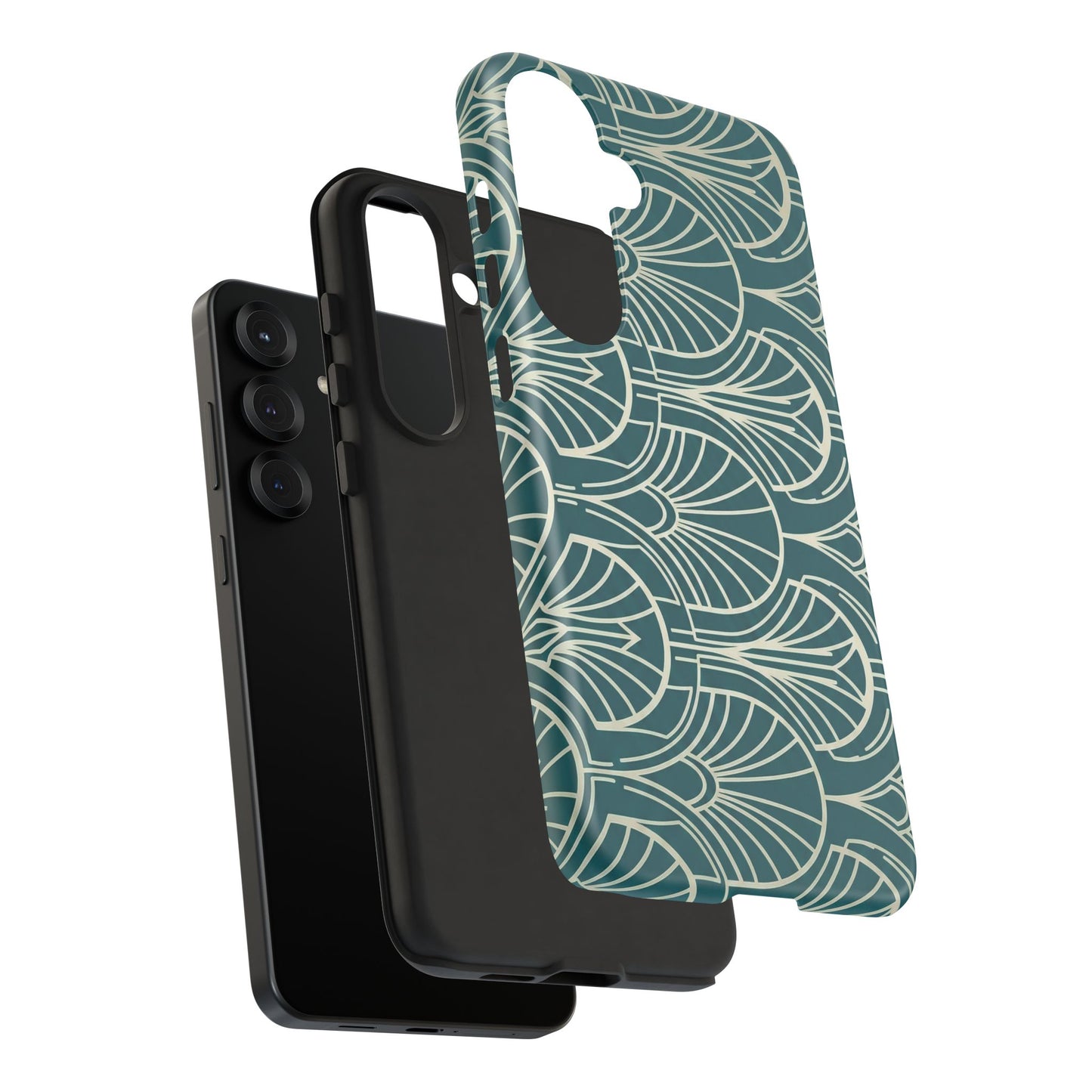 Teal Art Deco Pattern Tough Phone Case — Retro Geometric Protection