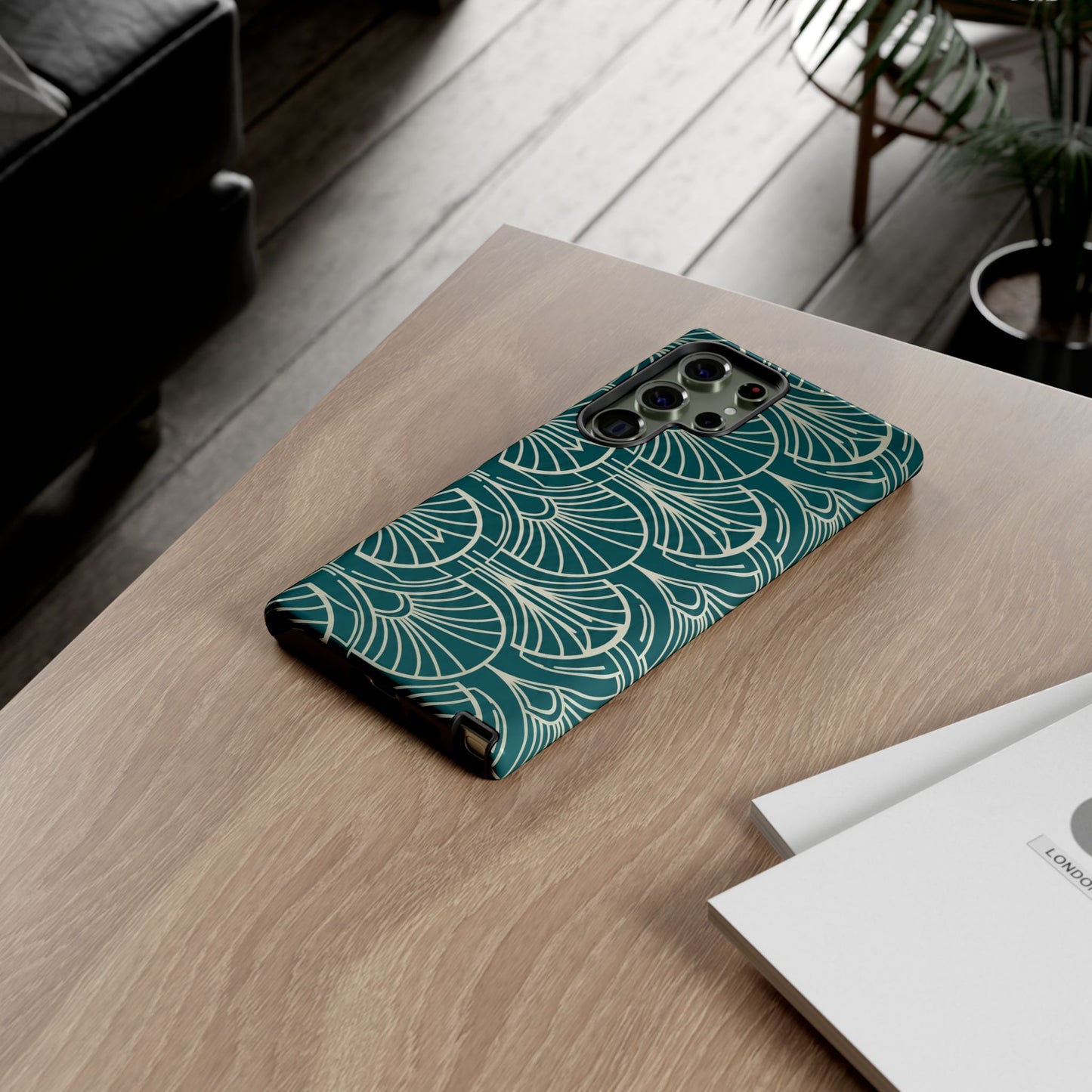 Teal Art Deco Pattern Tough Phone Case — Retro Geometric Protection