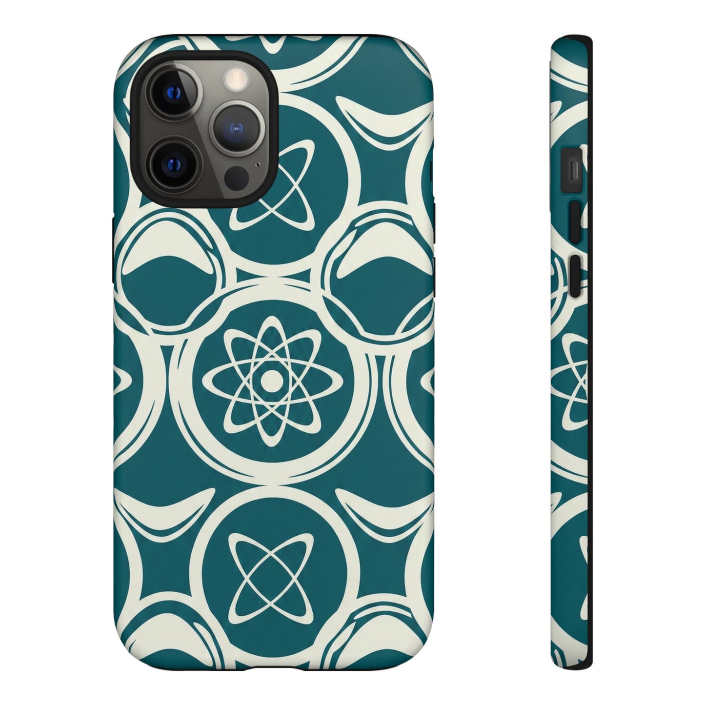 Teal Retro Atomic Pattern Tough Phone Case - Mid-Century Science Design