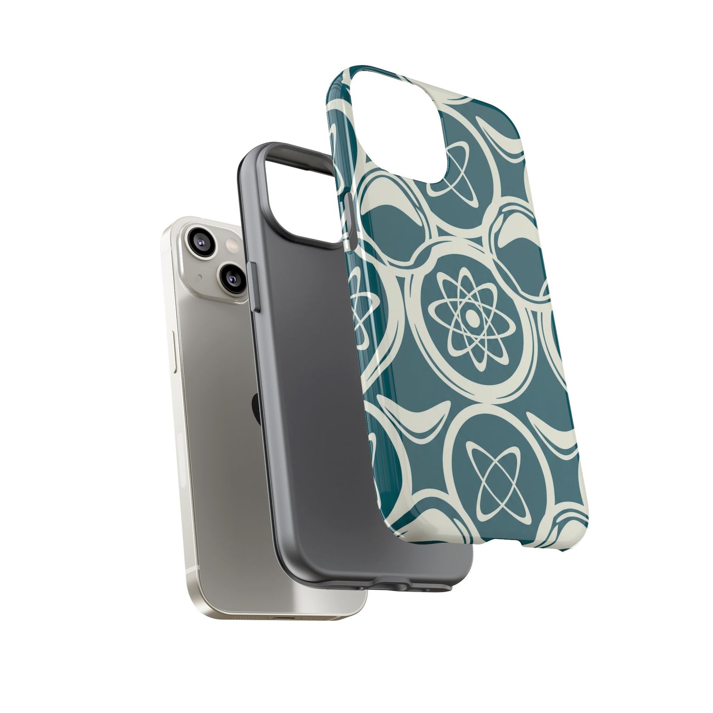 Teal Retro Atomic Pattern Tough Phone Case - Mid-Century Science Design