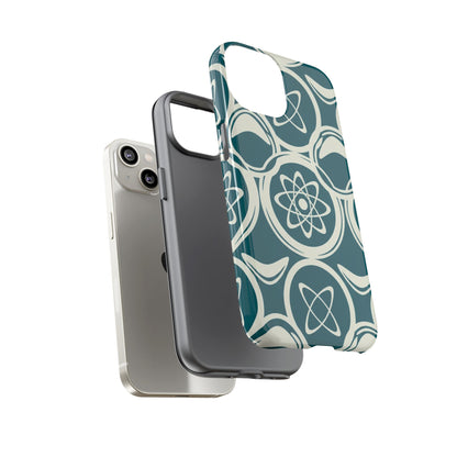 Teal Retro Atomic Pattern Tough Phone Case - Mid-Century Science Design